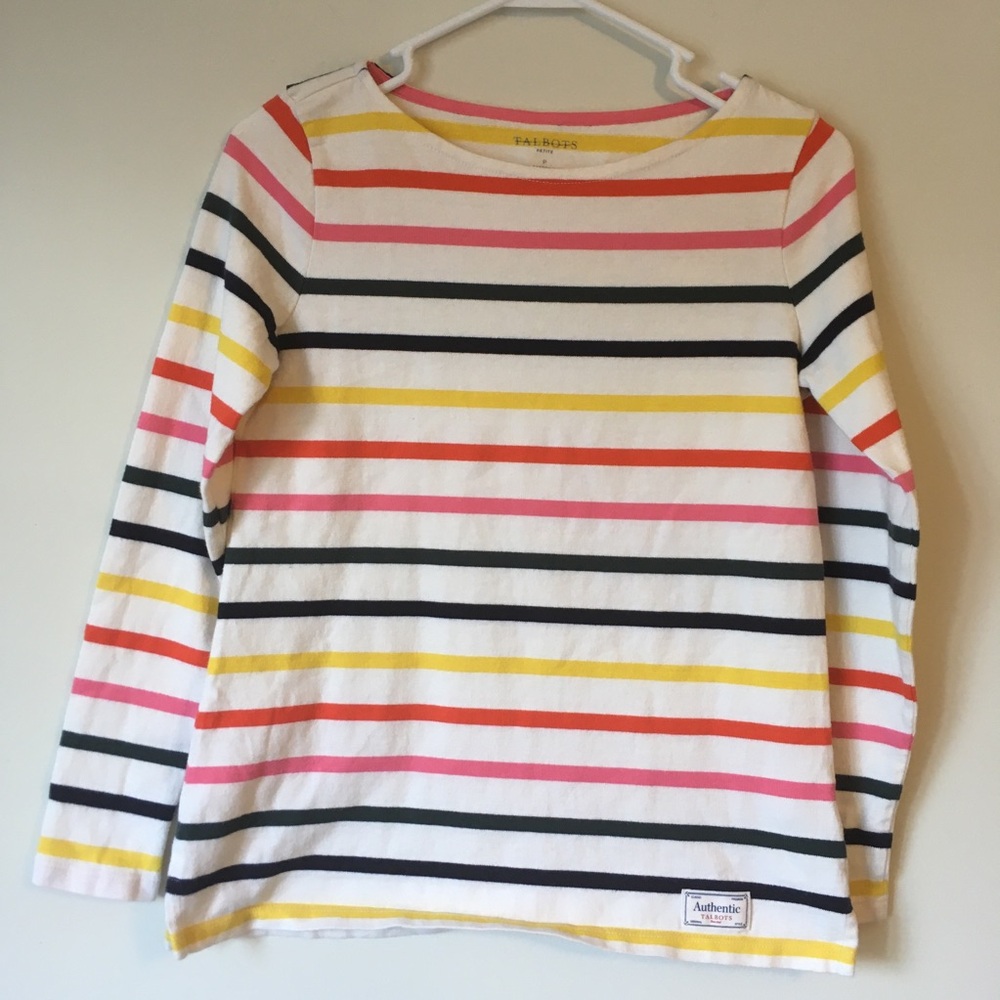 100% Cotton Talbots Petite Long Sleeve Tee Multicolor Stripe Size P